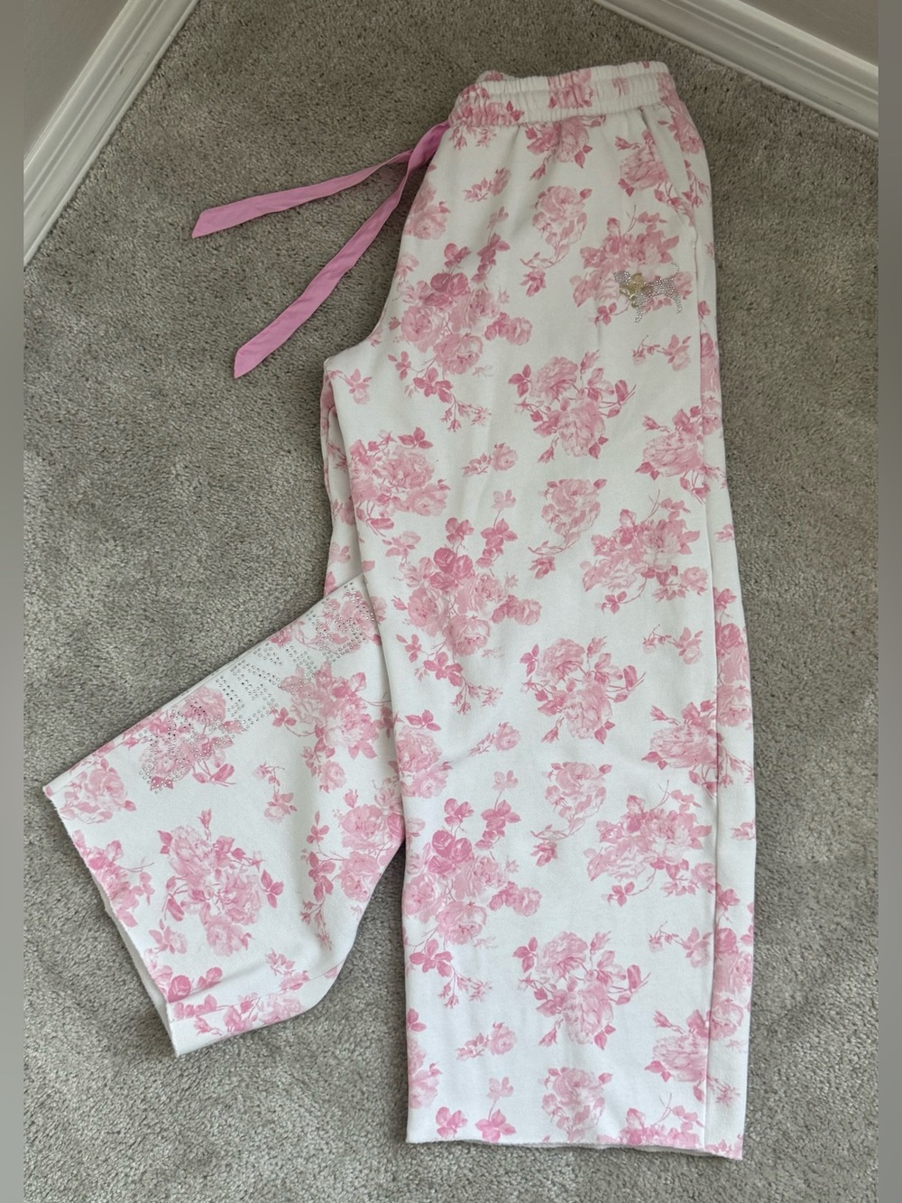 VS PINK x LoveShackFancy Rhinestone Bling Wide Leg Sweatpants